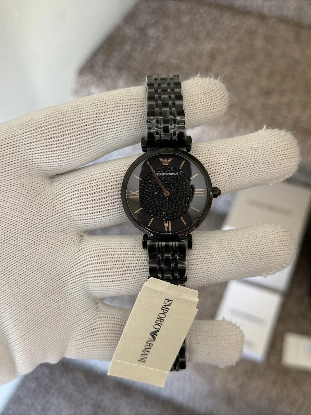 Emporio Armani Women's Black and Rose Gold Stainless Steel Bracelet Watch
